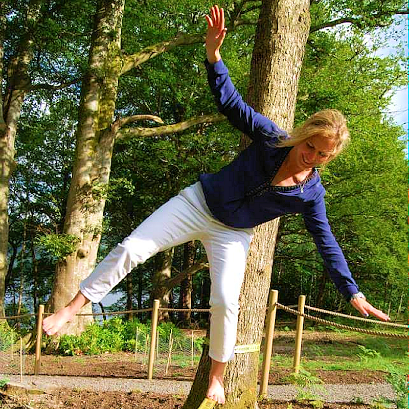Alice, book keeper balancing on a log