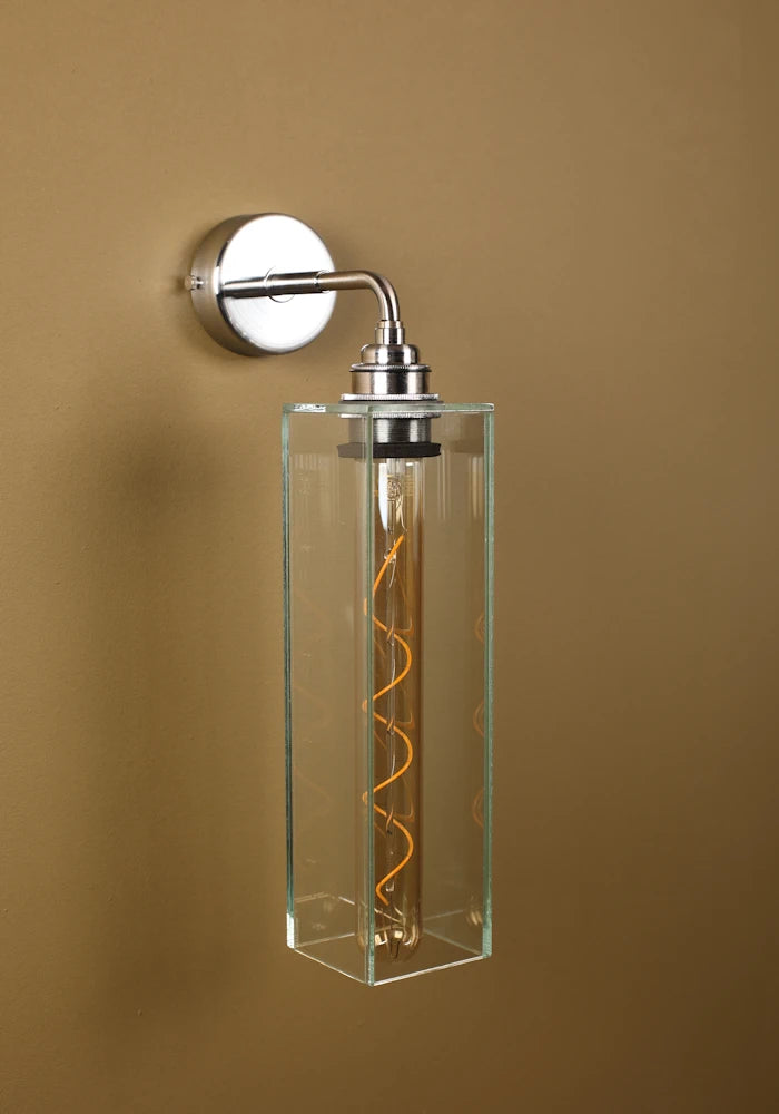 Elegant glass IP44 bathroom wall light with nickel fixtures