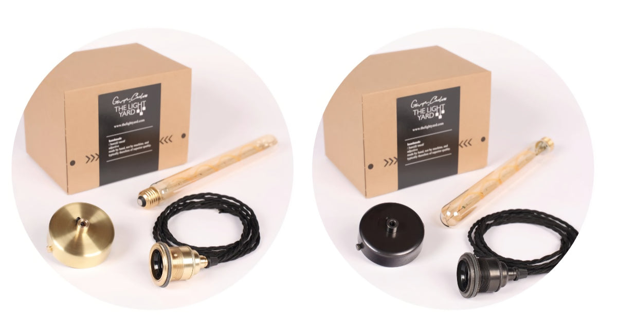 Image of 2 pendant cord sets and light long bulbs with packaging box by The Light Yard