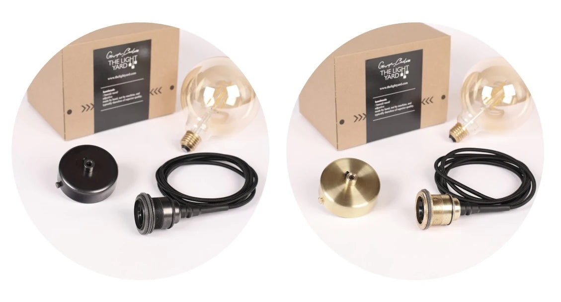 2 IP44 bathroom pendant cord sets, bronze, brass, decorative globe led light bulb