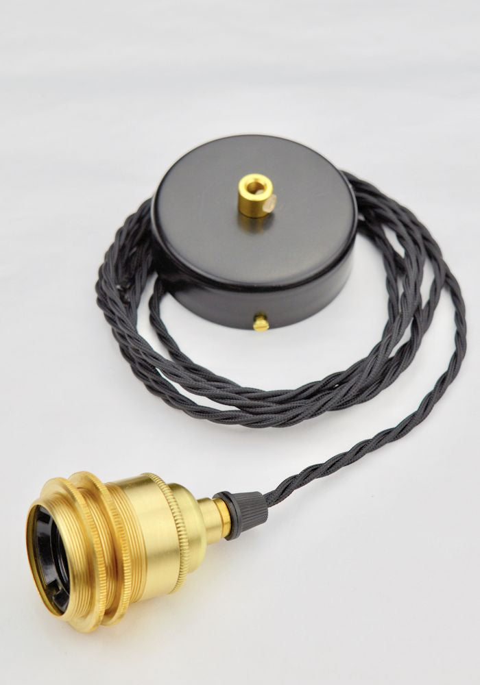 Brushed brass lamp holder and rose - The Light Yard
