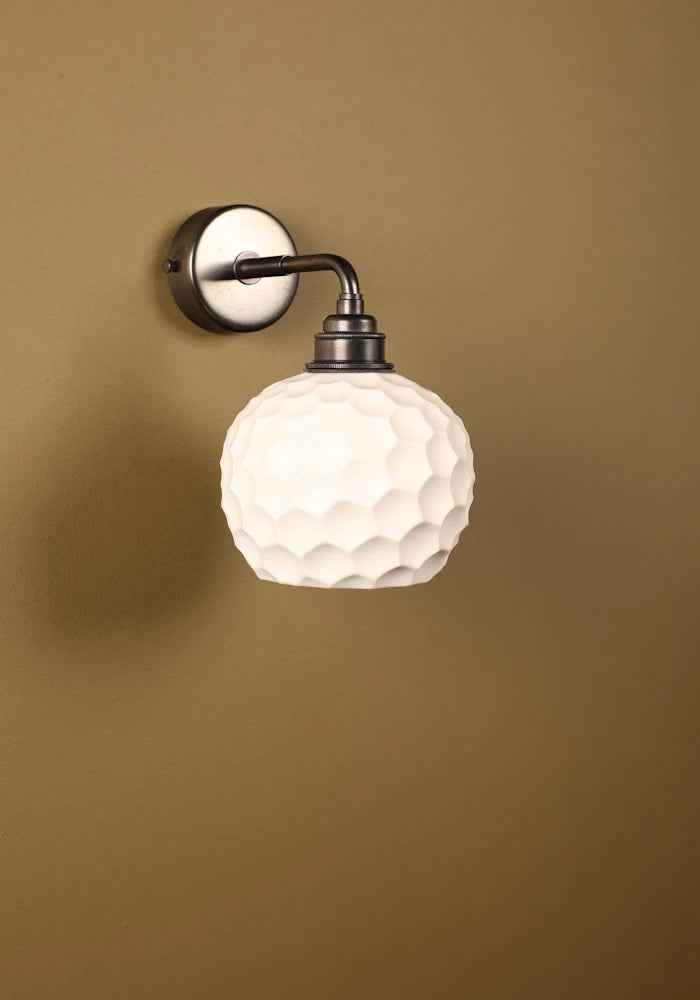 Elegant honeycomb effect ceramic IP44 bathroom wall light with bronze fixtures