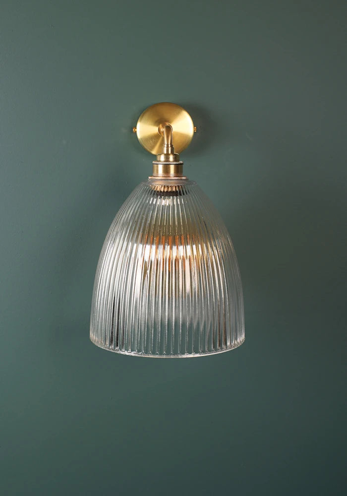 Elegant large bell glass IP44 bathroom wall light with brass fixtures