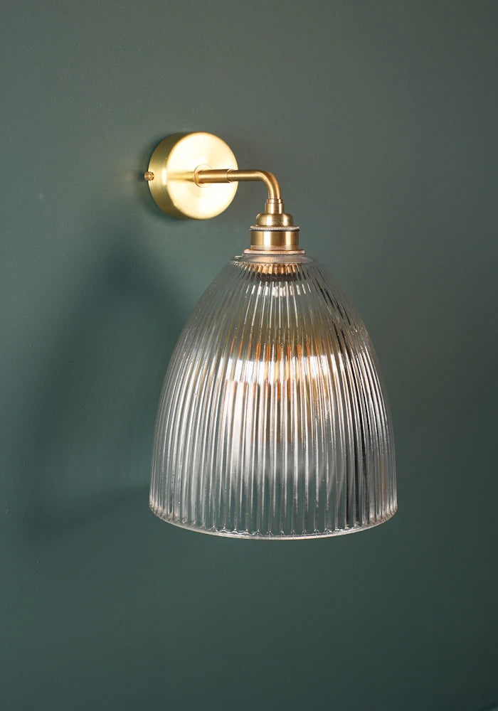 Elegant large bell glass IP44 bathroom wall light with brass fixtures