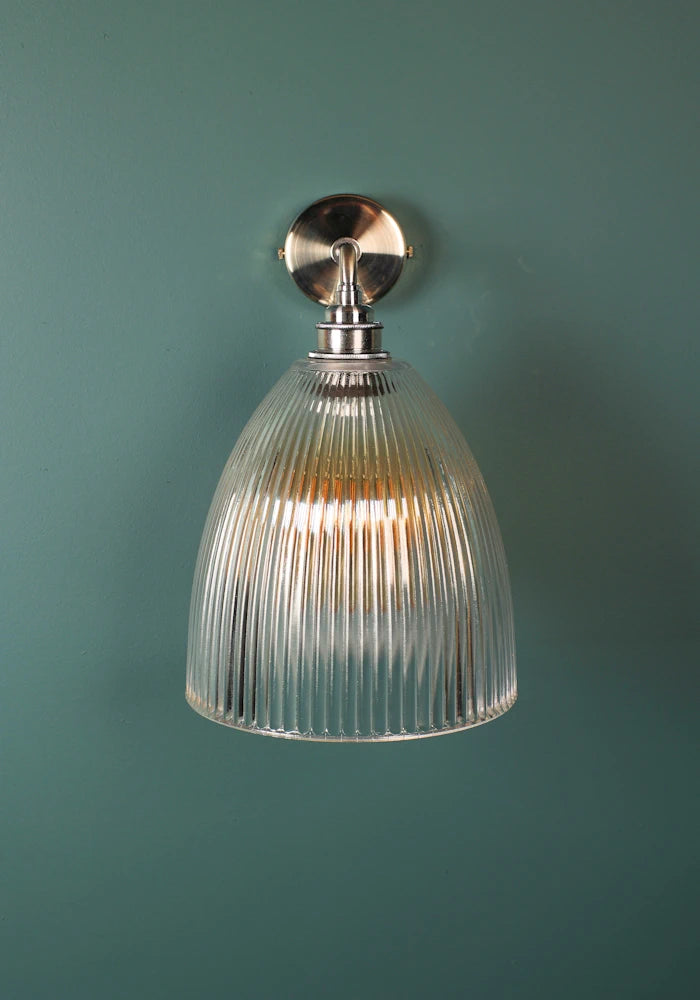 Elegant large bell glass IP44 bathroom wall light with nickel fixtures