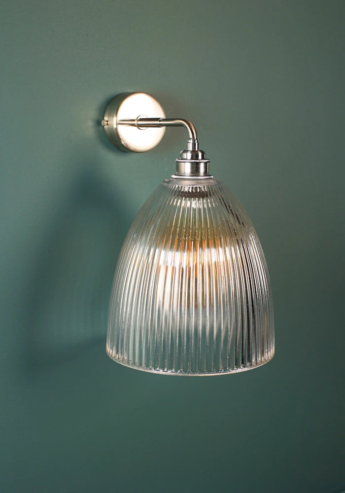 Elegant large bell glass IP44 bathroom wall light with nickel fixtures