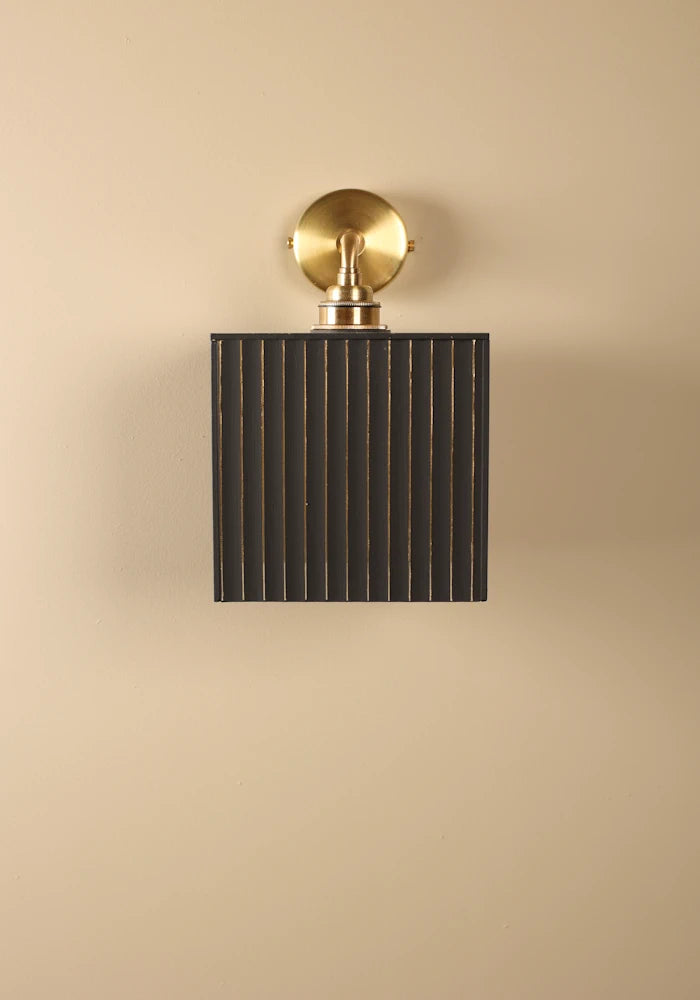 Elegant square black and gold IP44 bathroom wall light with  brass fixtures