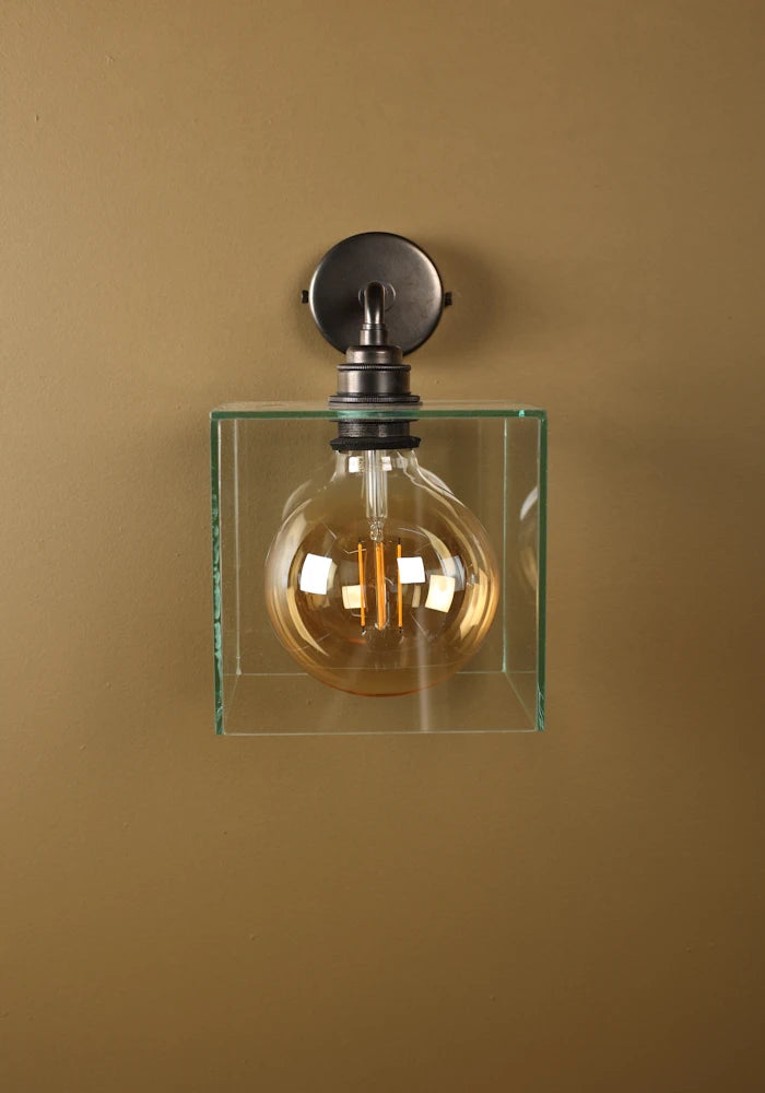 Elegant square glass IP44 bathroom wall light with bronze fixtures 