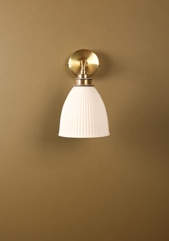 Elegant small ceramic IP44 bathroom wall light with brass fixtures