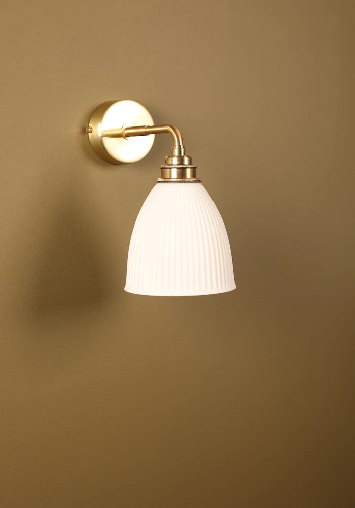 Elegant small ceramic IP44 bathroom wall light with brass fixtures