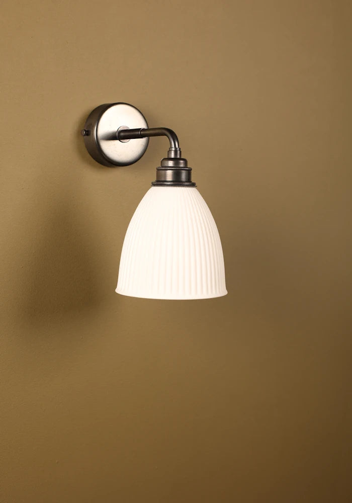 Elegant small ceramic IP44 bathroom wall light with bronze fixtures