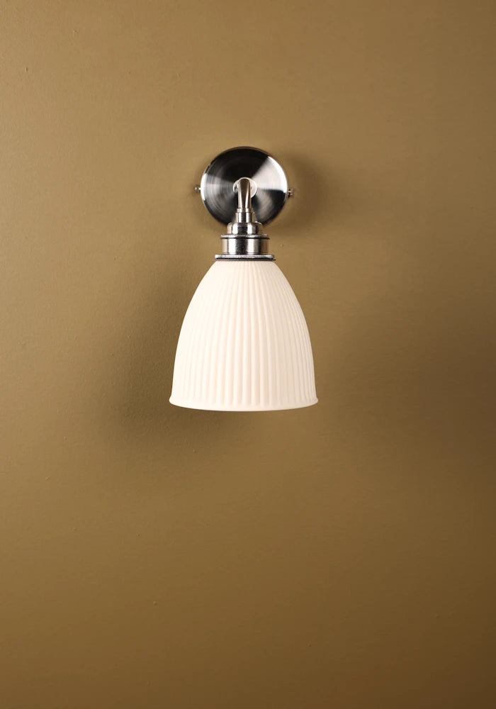 Elegant small ceramic IP44 bathroom wall light with nickel fixtures