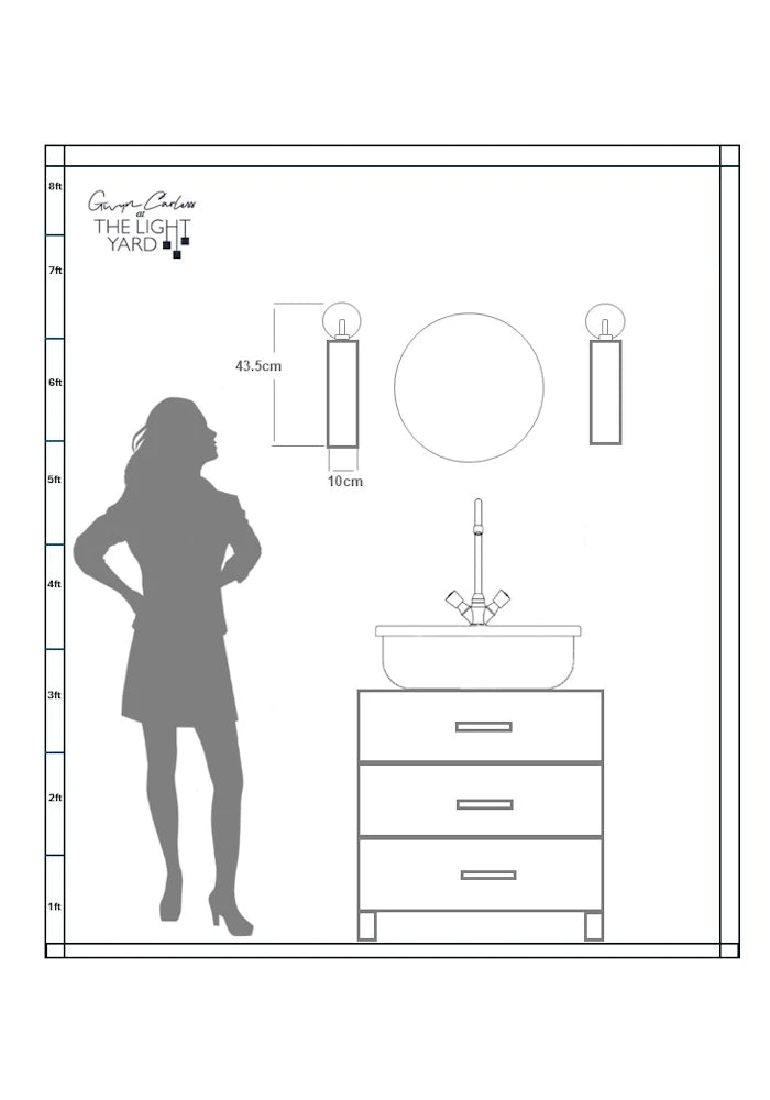 Specification data sheet for IP44 Alchemist smoked glass wall light 