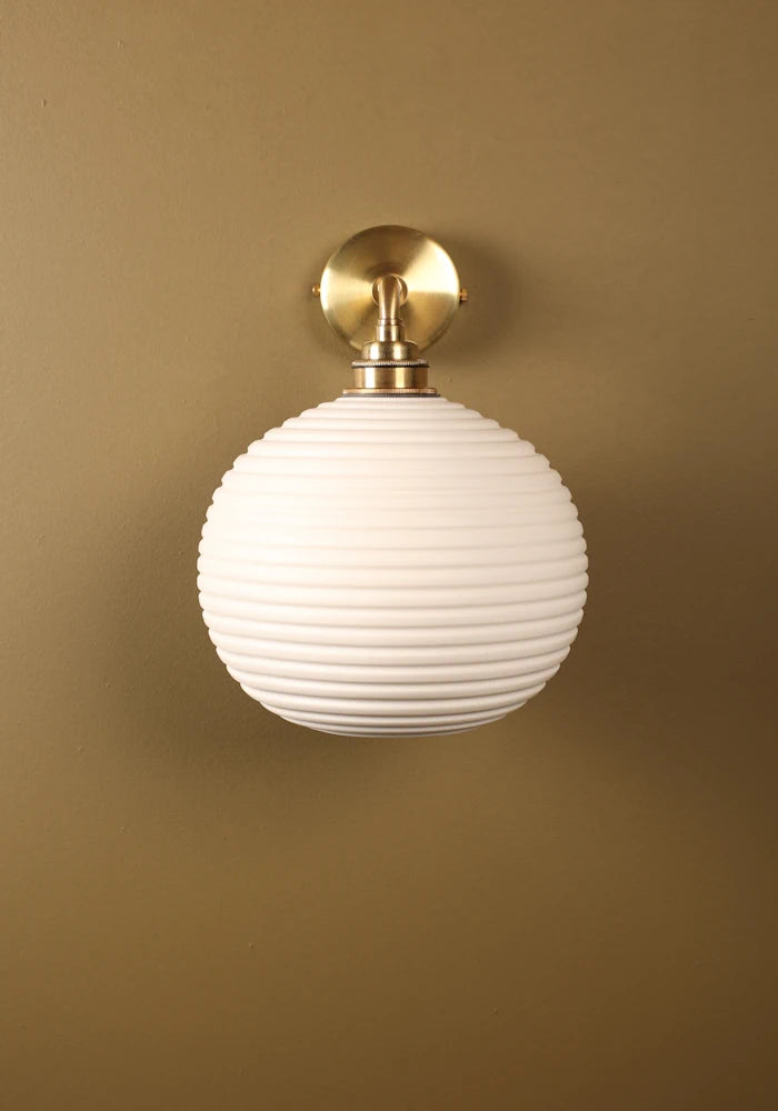 Elegant round ceramic IP44 bathroom wall light with brass  fixtures 