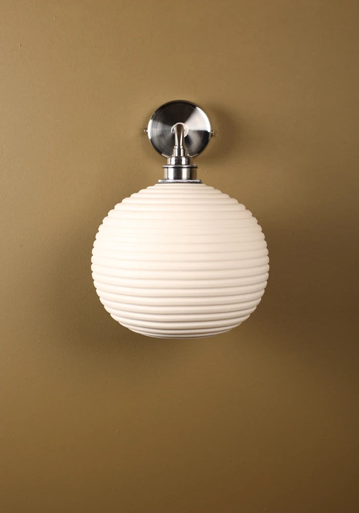 Elegant round ceramic IP44 bathroom wall light with nickel  fixtures 