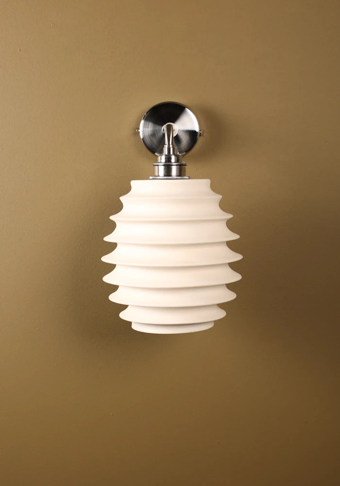 Elegant concertina style ceramic IP44 bathroom wall light with nickel fixtures