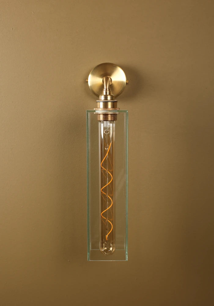 Elegant glass IP44 bathroom wall light with brass fixtures