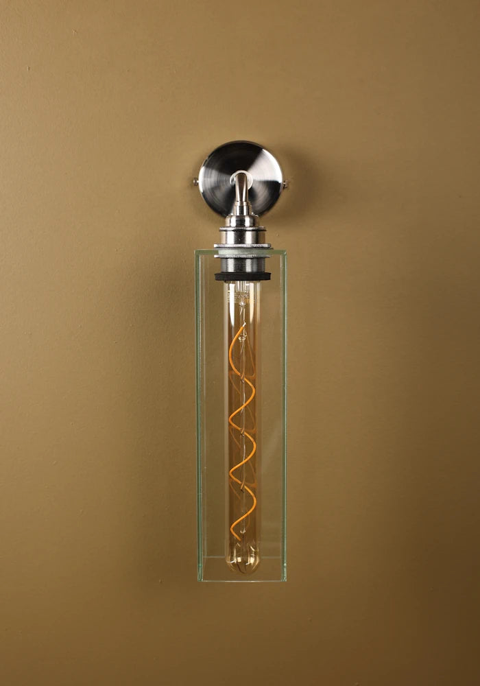 Elegant glass IP44 bathroom wall light with nickel fixtures