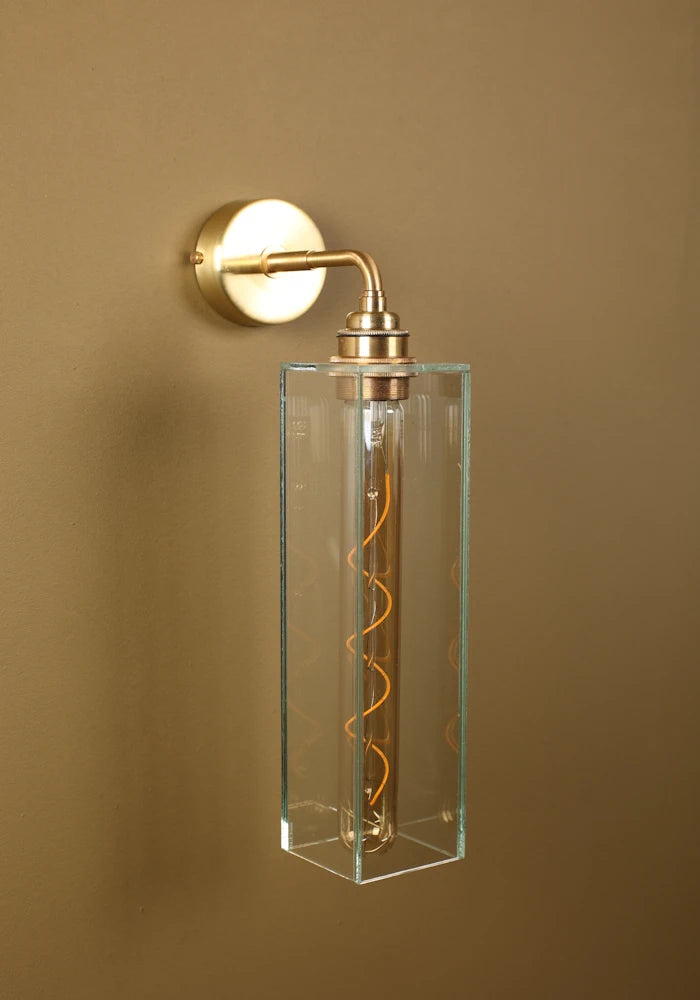 Elegant glass IP44 bathroom wall light with brass fixtures