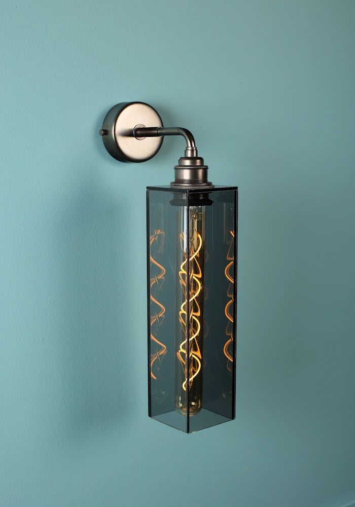 Elegant long smoked glass IP44 bathroom wall light with bronze fixtures