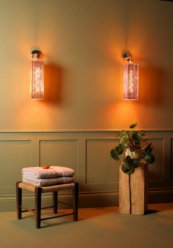 Elegant large copper IP44 bathroom wall lights, towels, bathroom decor 