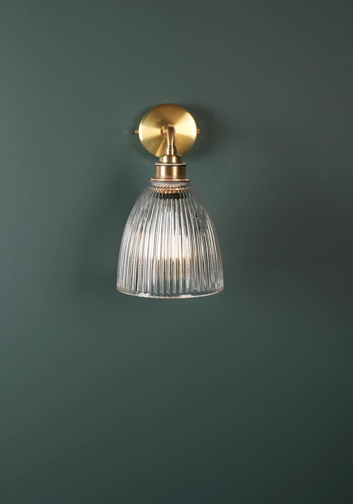 Elegant small bell glass IP44 bathroom wall light with brass fixtures