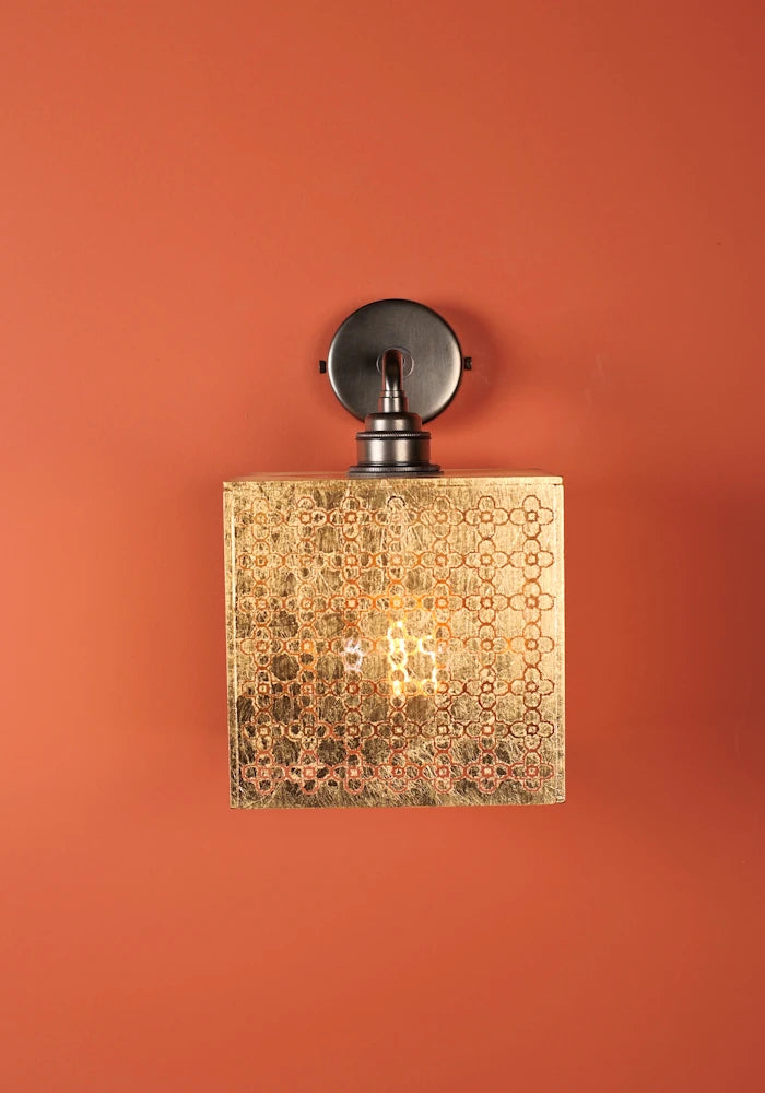 Elegant square Moroccan style gold IP44 bathroom wall light with bronze fixture
