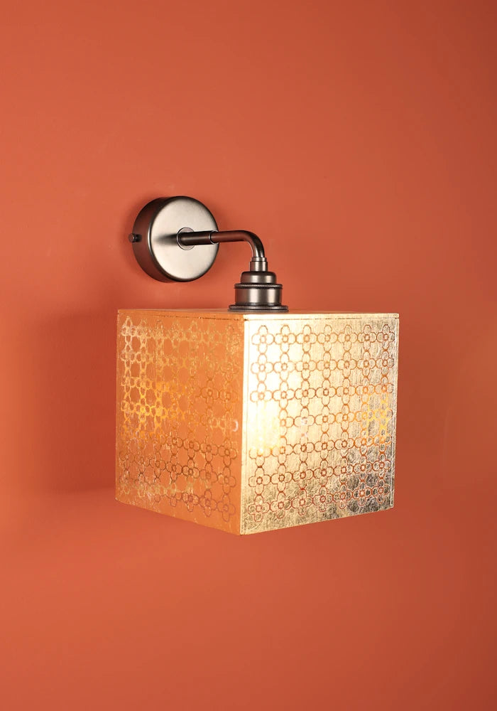 Elegant square Moroccan style gold IP44 bathroom wall light with bronze fixture