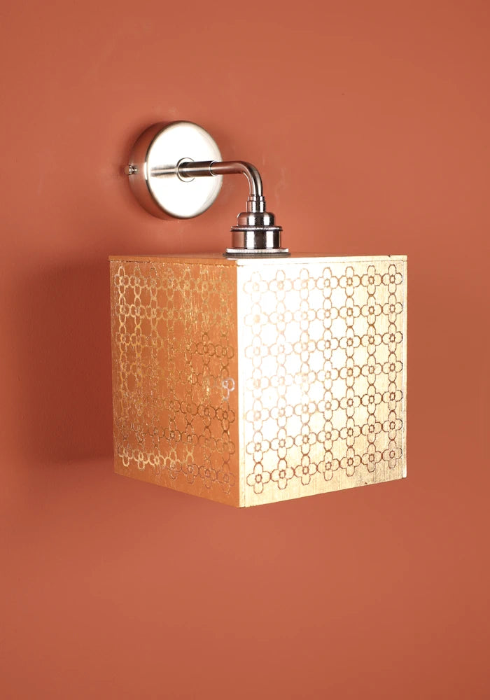 Elegant square Moroccan style gold IP44 bathroom wall light with nickel fixture