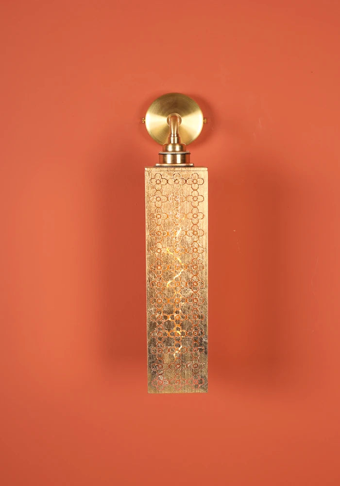 Elegant Moroccan style gold leaf IP44 bathroom wall lights with brass fixtures