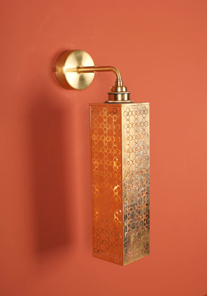 Elegant Moroccan style gold leaf IP44 bathroom wall lights with brass fixtures