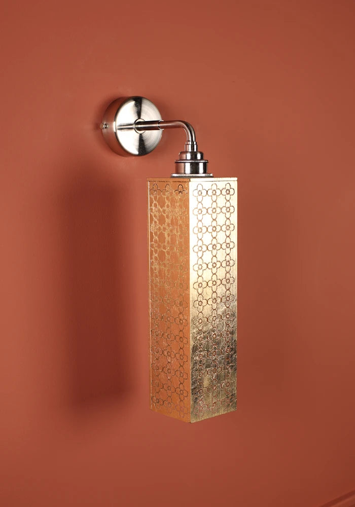 Elegant Moroccan style gold leaf IP44 bathroom wall lights with nickel fixtures