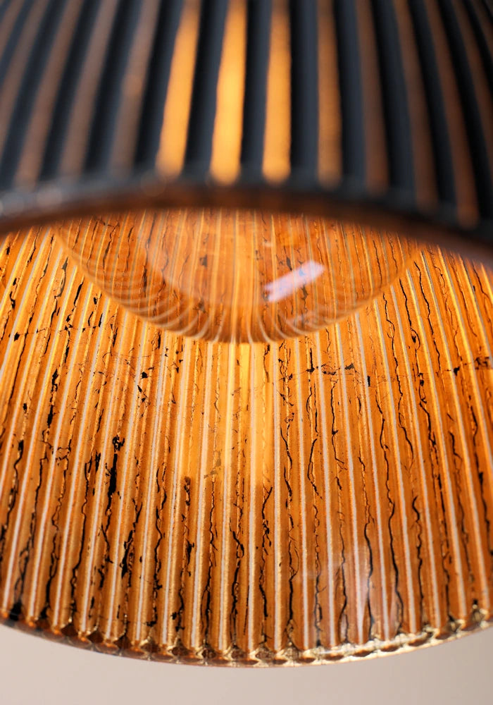 Close up of black and gold glass pendant light 