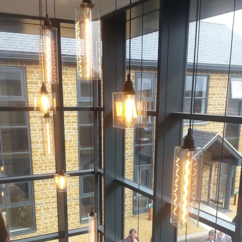 DECORATIVE PENDANT LIGHT CLUSTER IN OFFICE