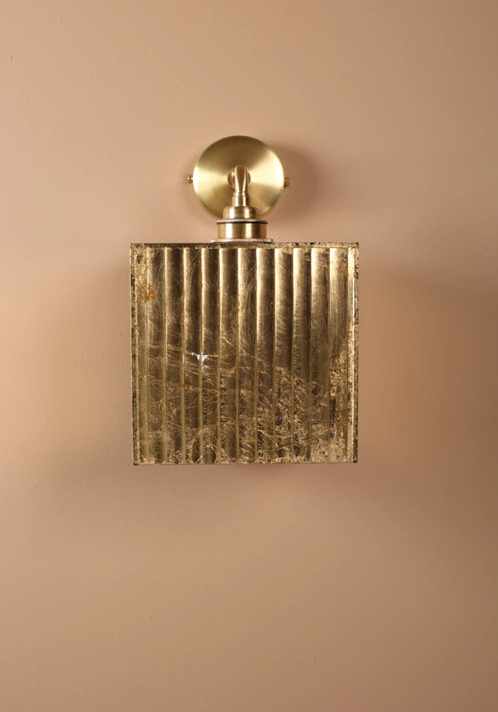 Square gold leaf IP44 bathroom wall lights with brass wall base
