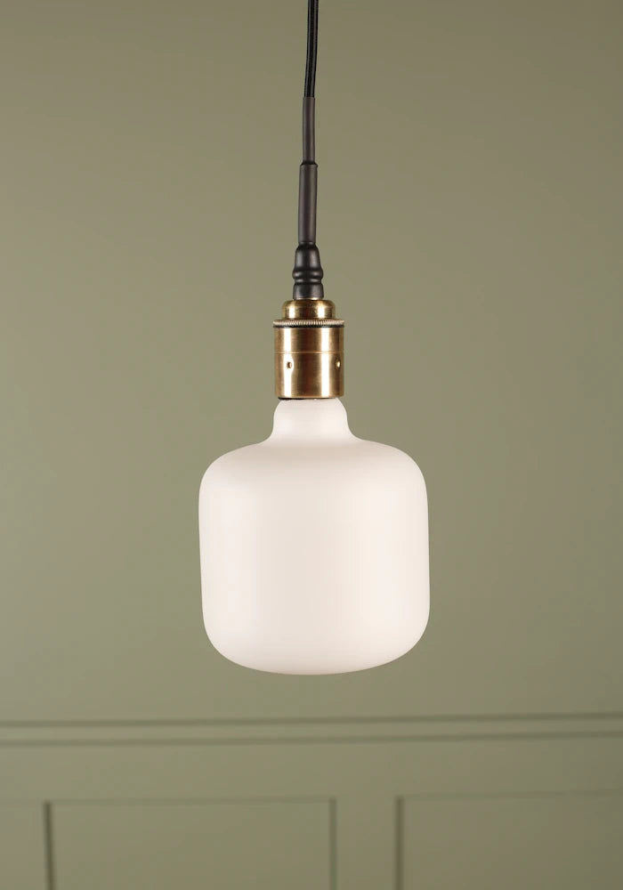 Tala Oblo bathroom pendant light with brushed brass lamp holder.