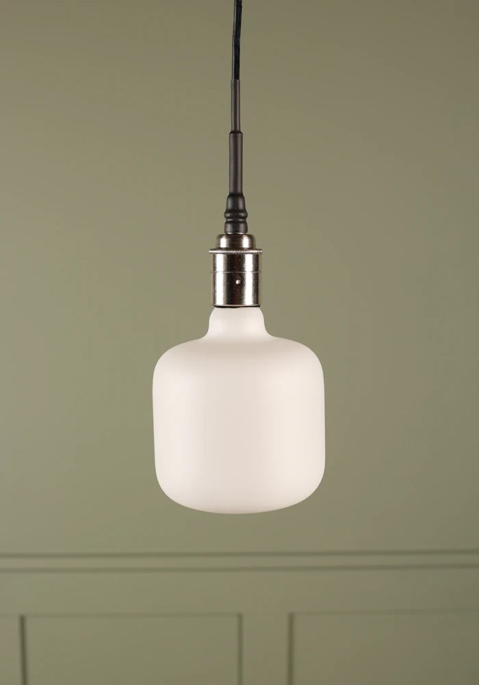 Tala Oblo bathroom pendant light with brushed nickel lamp holder.