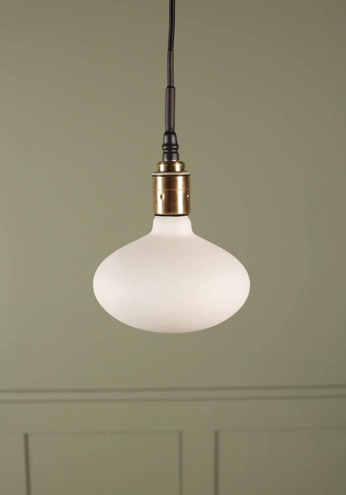 Tala Oval bathroom pendant light with brushed brass lamp holder.